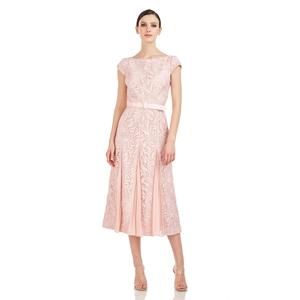 Kay Unger Pale Pink Embroidered Midi Dress